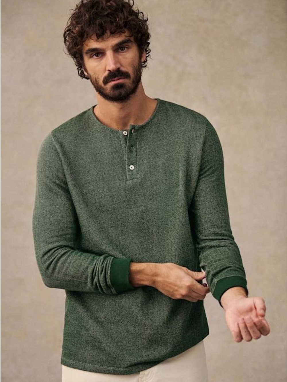 NWT Sezane Men Octobre Editions SPIKE HENLEY Sweater Green in Size M